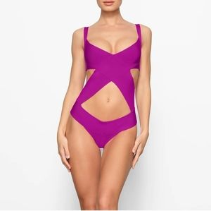 NWT Skims Knit Swim Bandage Monokini 2X XXL LOLLIPOP PINK PURPLE
